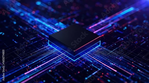 Futuristic Microchip Processing Data with Glowing Circuitry