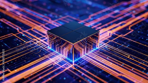 Futuristic Technology: CPU with Glowing Circuitry and Data Flow