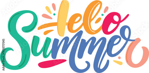 Vector art of colorful hello summer lettering design for seasonal greeting card