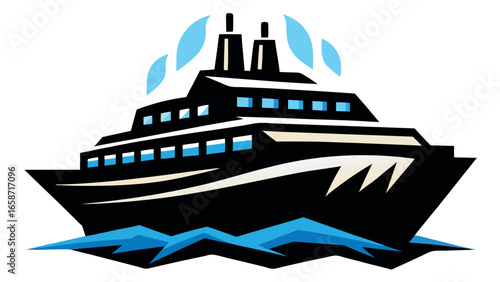 Vector art of cruise ship sailing on the ocean for travel and vacation concept