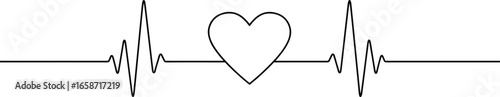 Heartbeat line with central heart shape, symbolic vector design representing love, health, and cardiology themes for medical and romantic artwork