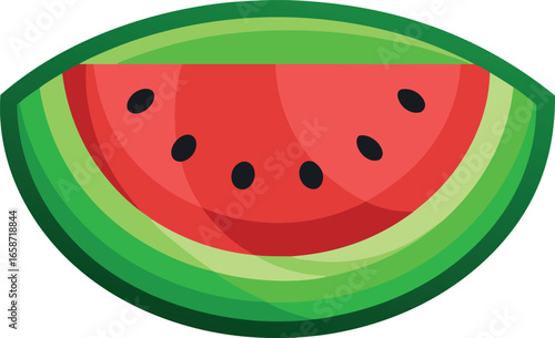 Vector art of a refreshing watermelon slice with black seeds, a perfect summer treat