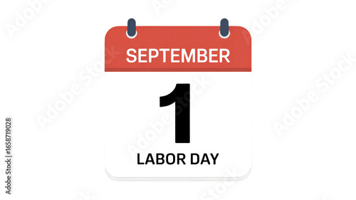 September first calendar icon for labor day holiday celebration and event reminder design on transparent background