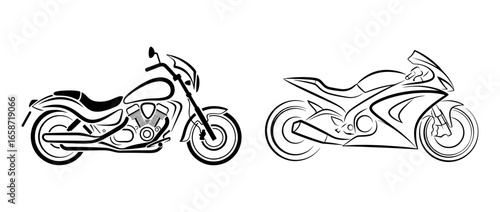 Vector art of two motorcycles, a cruiser and a sport bike