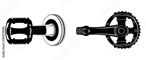 Vector art of two bicycle pedals, one with a chainring