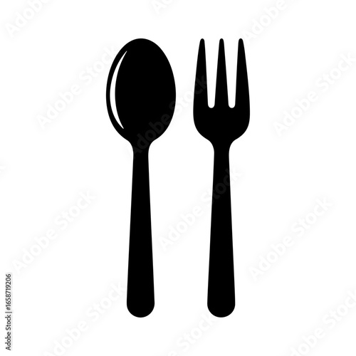 The spoon and fork icon, symbolizing the utensils used for cooking and eating, is an ideal graphic for use on various cooking blogs or e-commerce sites.