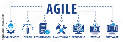 Agile development software business web computer agility concept. Vector illustration with icons