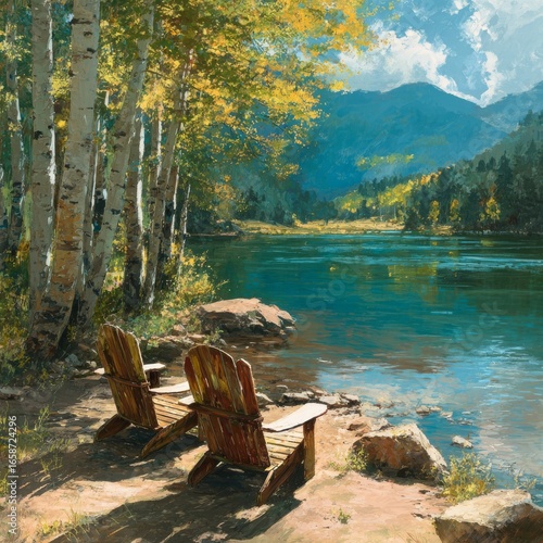 Tranquil Lakeside with Autumn Birch Trees