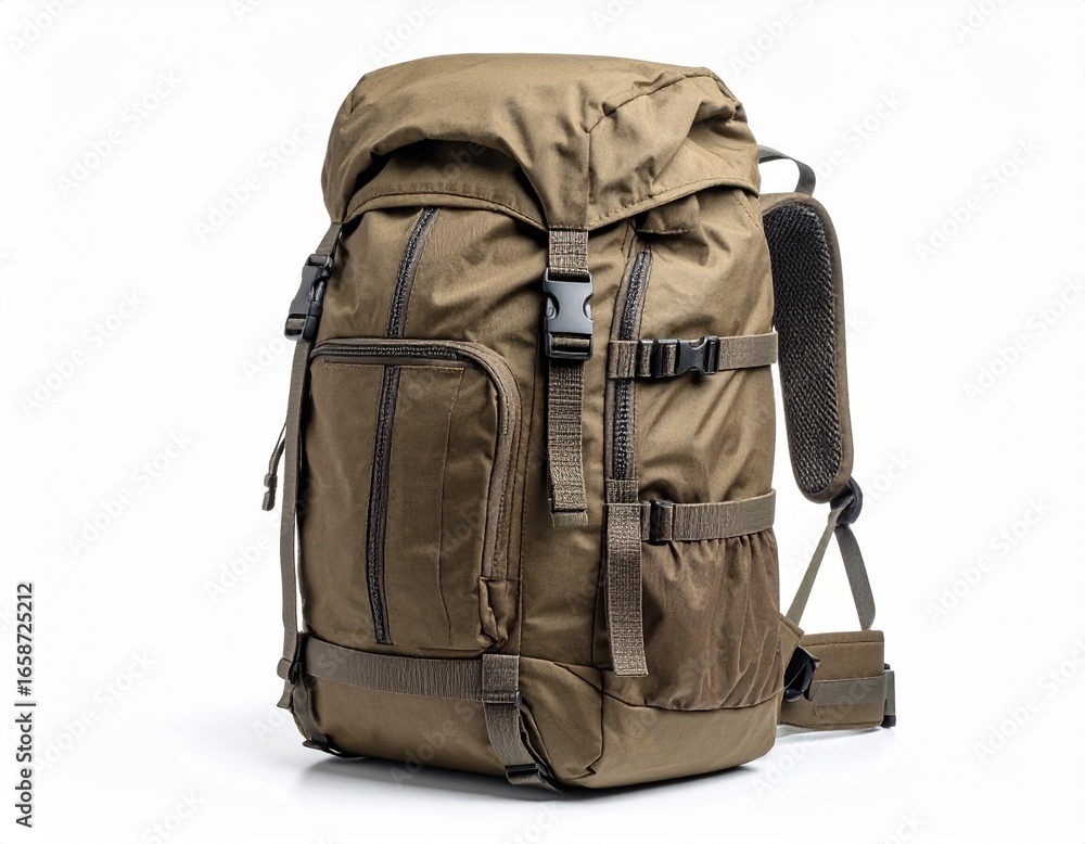 Naklejka premium Rugged Adventurer's Backpack: A durable and spacious backpack, ready for exploration, capturing the essence of wanderlust.