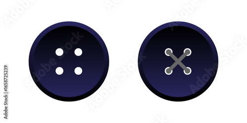 Blue Gradient Round Clothing Buttons with Visible Thread Vector Illustration