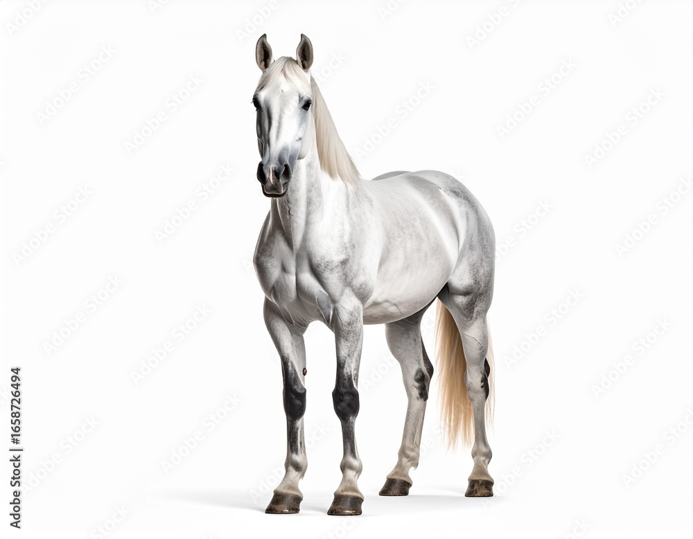 Obraz premium Majestic Horse Portrait: A graceful and powerful horse stands poised, its gleaming coat radiating an aura of pride and elegance. Witness the embodiment of strength and beauty.