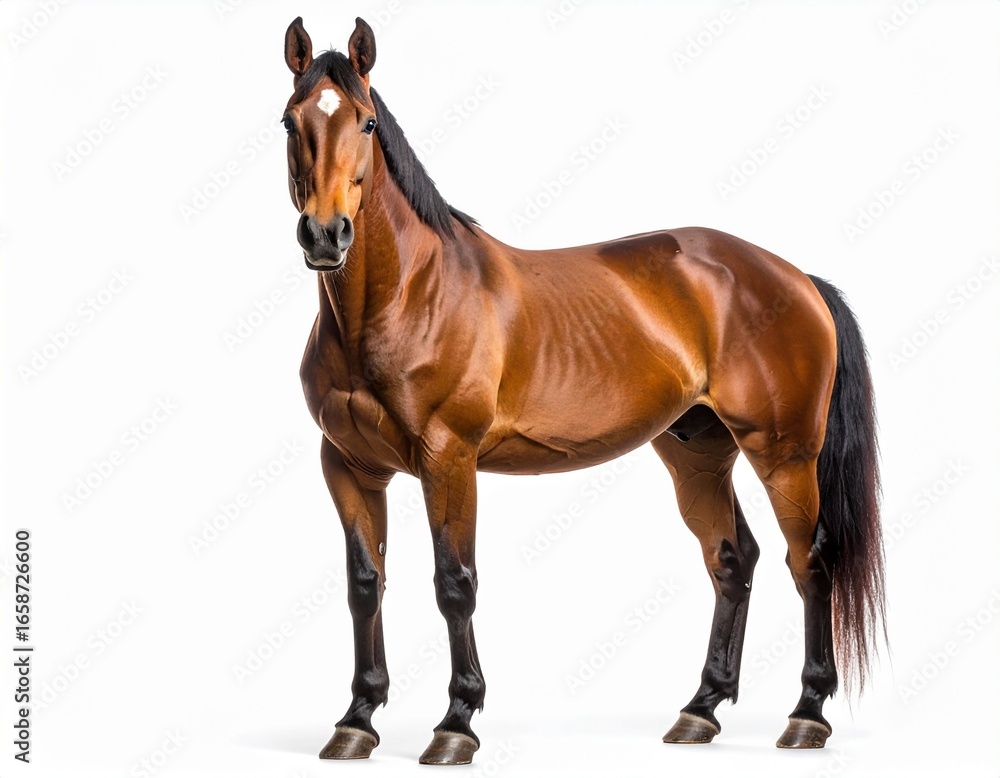 Obraz premium Majestic Horse Portrait: A striking studio portrait captures the elegant poise of a chestnut horse, with its sleek coat and noble presence, against a clean backdrop.