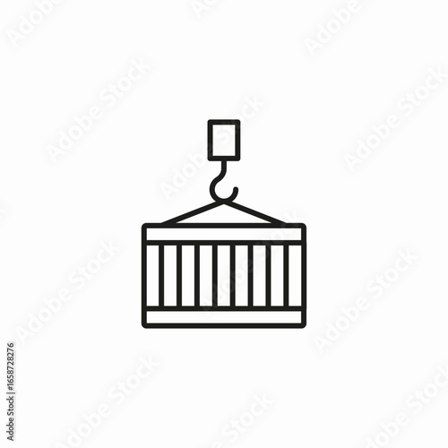 container with crane hook icon sign vector