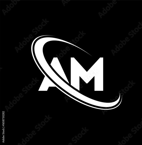 AM logo. A M design. White AM letter. AM/A M letter logo design. Initial letter AM linked circle uppercase monogram logo.