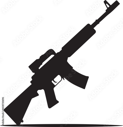 Assault Rifle Silhouette Vector Set – Military Gun Icons Collection