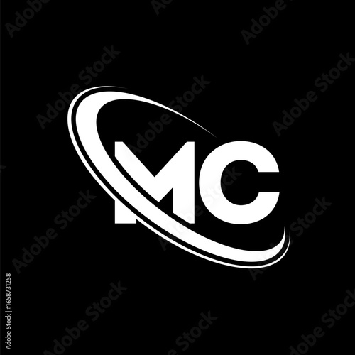 MC logo. M C design. White MC letter. MC/M C letter logo design. Initial letter MC linked circle uppercase monogram logo.