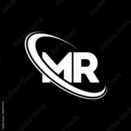 MR logo. M R design. White MR letter. MR/M R letter logo design. Initial letter MR linked circle uppercase monogram logo.