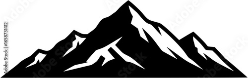 Bold black mountain range silhouette with clean lines, timeless logo for outdoor gear and national parks
