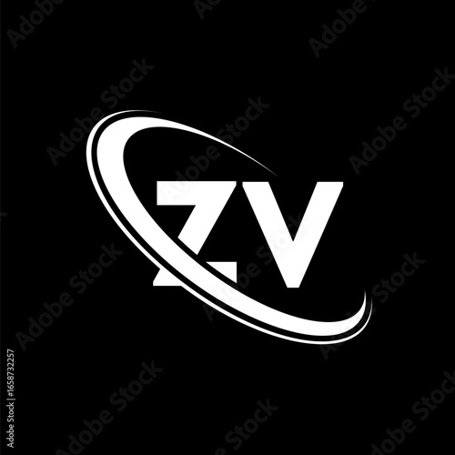 ZV logo. Z V design. White ZV letter. ZV/Z V letter logo design. Initial letter ZV linked circle uppercase monogram logo.
