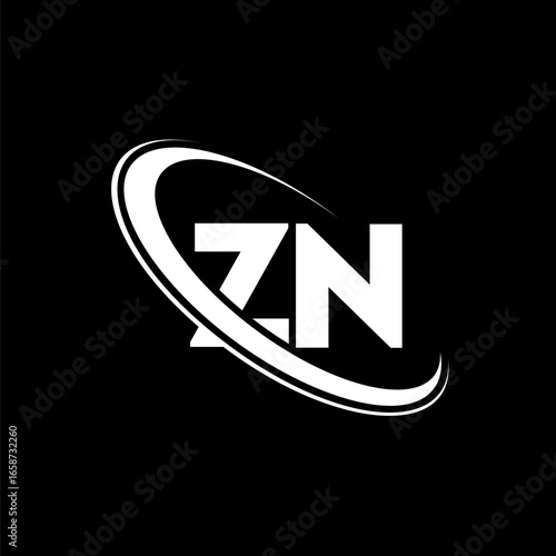 ZN logo. Z N design. White ZN letter. ZN/Z N letter logo design. Initial letter ZN linked circle uppercase monogram logo.