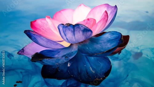 Lotus Flower Bloom: Pink and Blue Ink Diffusion in Water