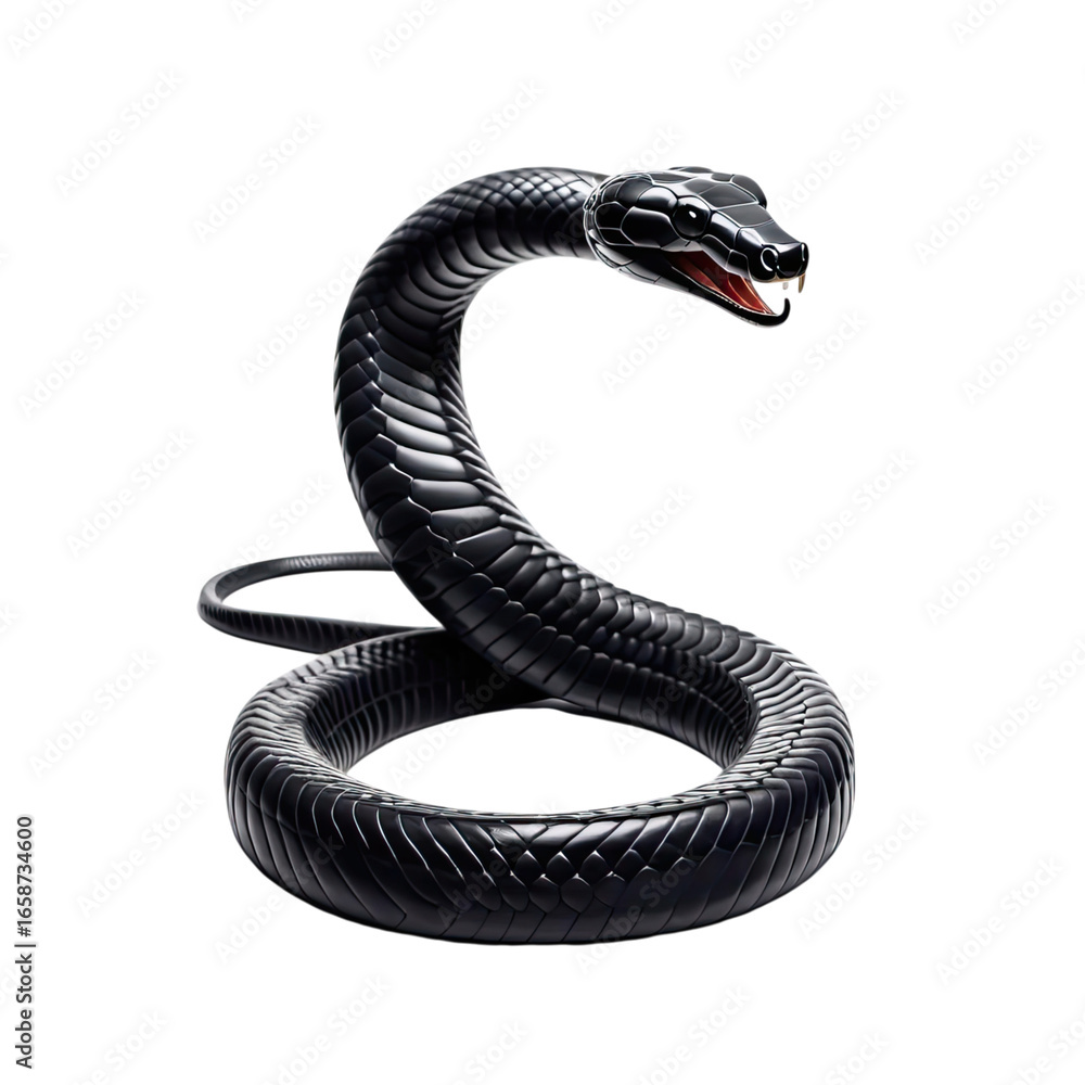 Obraz premium Black snake sculpture showcasing intricate design and lifelike features, perfect for art displays or nature-themed decor in a modern setting