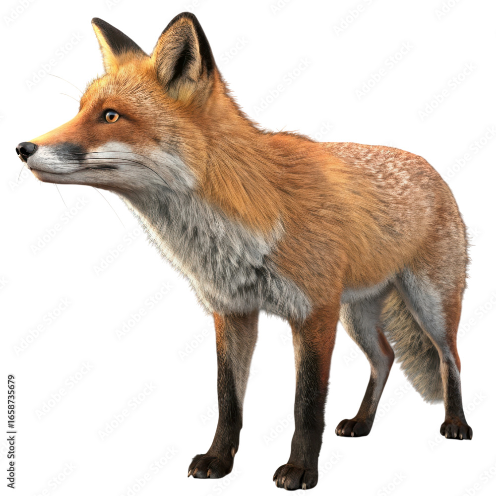 Fototapeta premium Red fox standing profile view isolated on transparent background