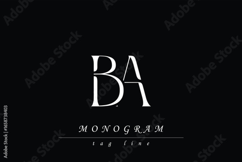 BA Initials Stylized Monogram Design Featuring Intertwined. Artistic representation of monogram initials creatively arranged and displayed.