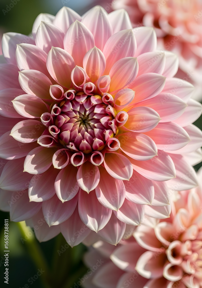 Fototapeta premium Close-Up of Delicate Pink and White Dahlia Flower Blossom