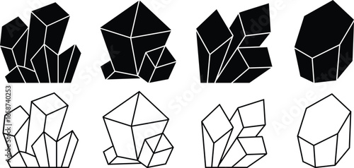 Crystals vector icon. Jewel quartz crystal thin line icon set. Outline sign of gemstone. Abstract geometric shapes vector illustration.