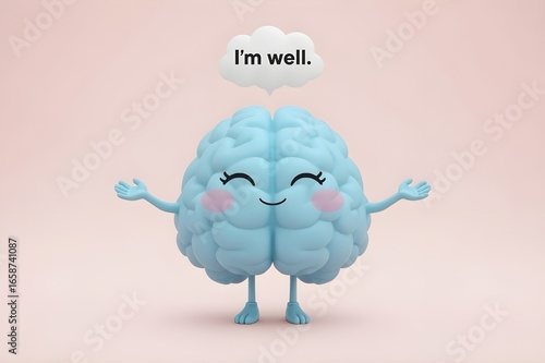 A healthy, happy brain in a solid background.mental health day concept.	
