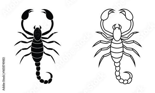 Scorpion icon vector design. Silhouette of scorpion vector symbol. Outline icon of scorpion, poisonous disert animal. Vector illustration.