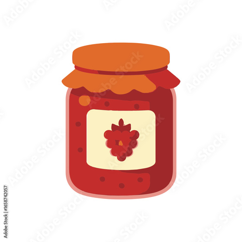 Raspberry jam jar, vector illustration, simple style, homemade preservation for the menu, packaging and labels.