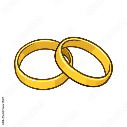 Wedding rings, vector illustration, intersection of gold rings, wedding symbol for printing, invitations and decorations.