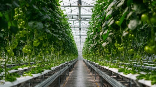 Greenhouse filled with lush tomato plants thriving under bright artificial lights