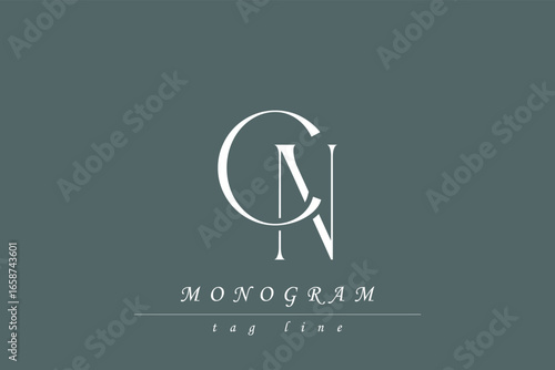 CN Initials Stylized Monogram Design Featuring Intertwined. Artistic representation of monogram initials creatively arranged and displayed.
