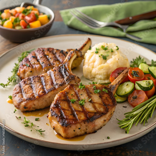 Three delicious grilled pork chops