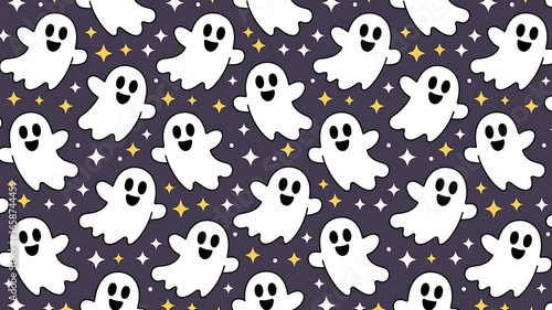 Cute ghost pattern on dark purple background halloween