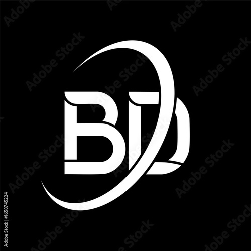 BD logo. B D design. White BD letter. BD/B D letter logo design. Initial letter BD linked circle uppercase monogram logo.