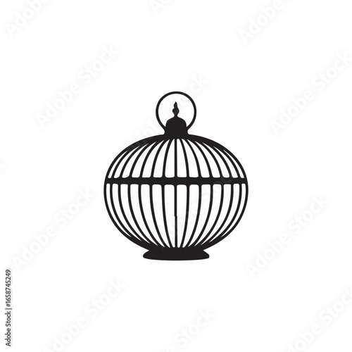 Elegant Black and White Birdcage Silhouette.A simple, elegant silhouette of a decorative birdcage, perfect for adding a touch of whimsy or sophistication to various design projects.