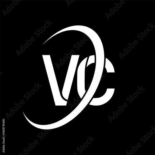 VC logo. V C design. White VC letter. VC/V C letter logo design. Initial letter VC linked circle uppercase monogram logo.