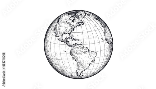 Detailed line drawing of Earth, centered