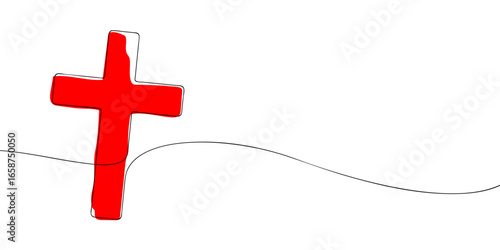 Single line drawing of a cross. Colored continuous line icon. Vector illustration.