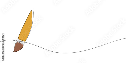One line colored drawing of a paintbrush. Minimalist linear illustration. Art, painting and creative tool concept