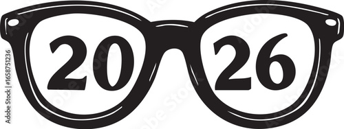 Year 2026 - Glasses with Numbers in the Lenses - Vector Icon

