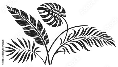 Wallpaper Mural Stylized black and white tropical leaves arrangement Torontodigital.ca