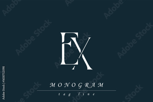 EX Initials Stylized Monogram Design Featuring Intertwined. Artistic representation of monogram initials creatively arranged and displayed.
