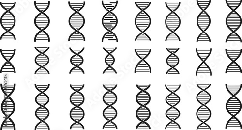 DNA silhouette vector set, double helix icons, black PNG clipart, genetics graphic bundle, science illustration, biology, molecule structure