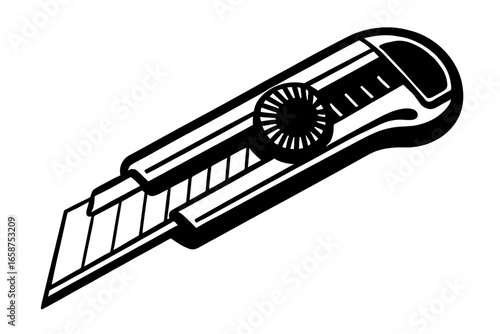A black and white vector of a utility or box cutter knife with a retractable blade