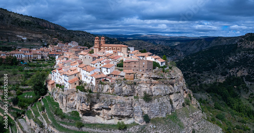Bilde på lerret Aerial view from a drone of the village of Villarluengo in the Maestrazgo region